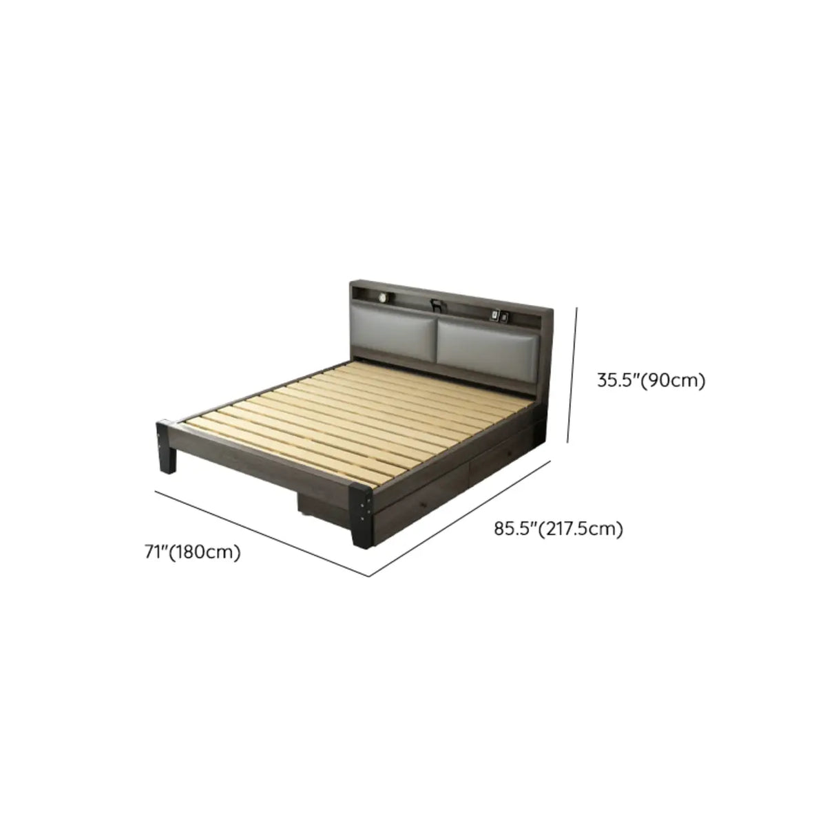 Grey Queen Headboard Wood Storage Bed with Shelves Image - 12