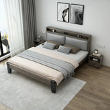Grey Queen Headboard Wood Storage Bed with Shelves Image - 2