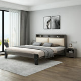 Grey Queen Headboard Wood Storage Bed with Shelves Image - 4