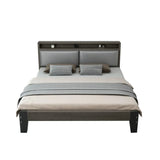 Grey Queen Headboard Wood Storage Bed with Shelves Image - 5