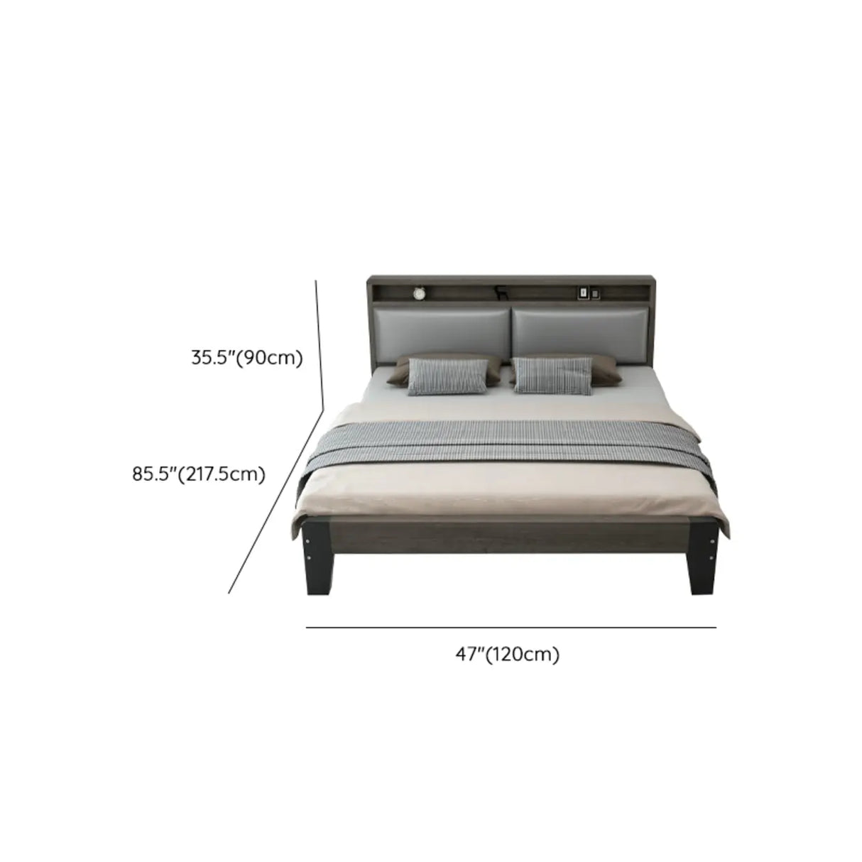 Grey Queen Headboard Wood Storage Bed with Shelves 