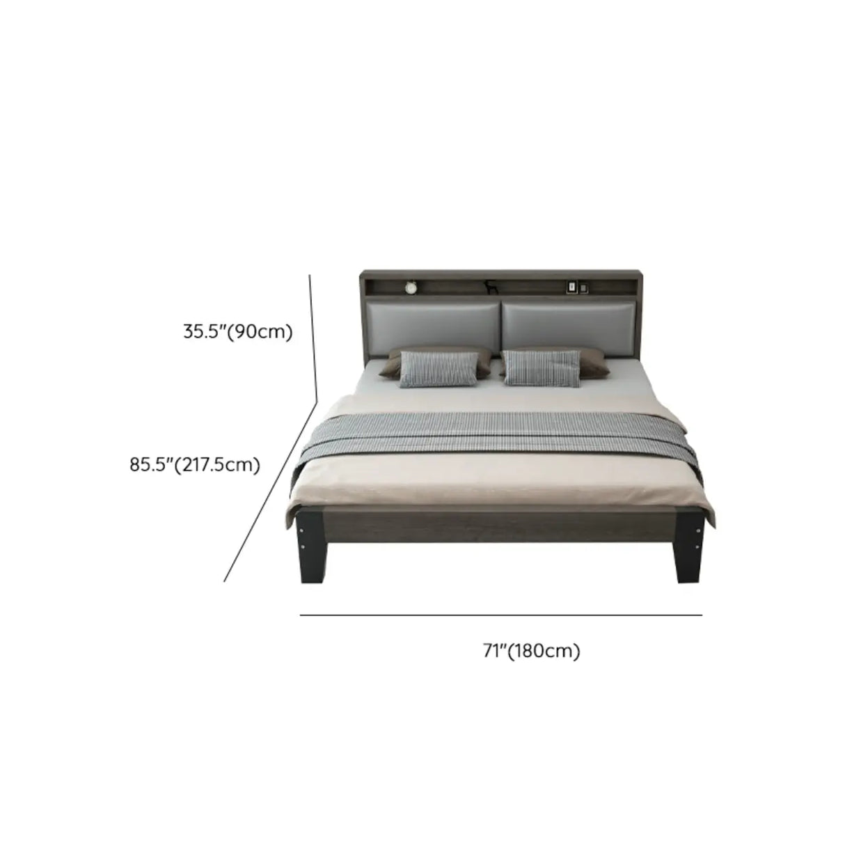 Grey Queen Headboard Wood Storage Bed with Shelves Image - 9