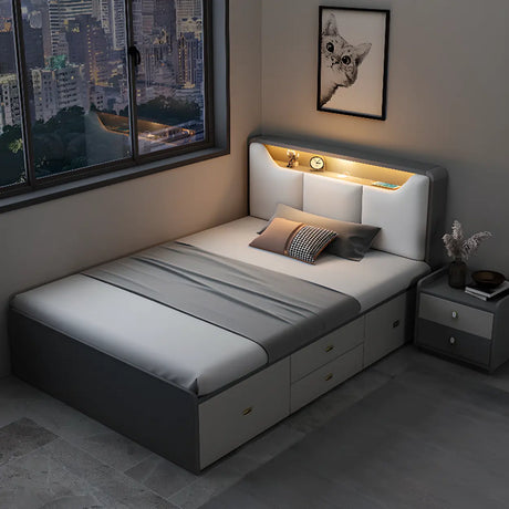 Grey Queen Modern Upholstered Storage Bed with Drawers Image - 1