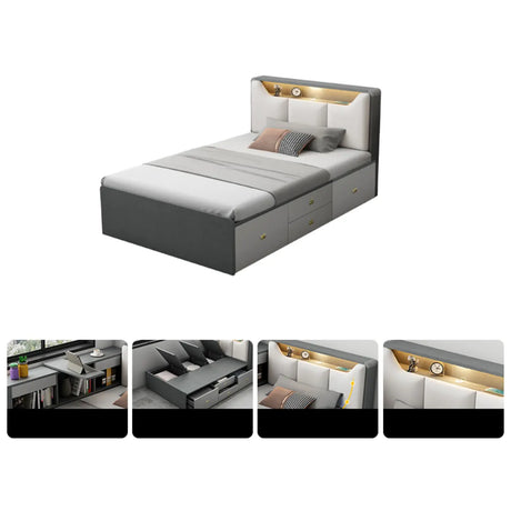 Grey Queen Modern Upholstered Storage Bed with Drawers Image - 2