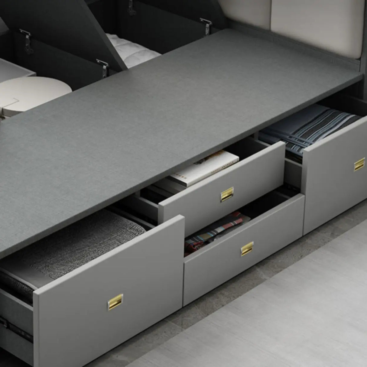 Grey Queen Modern Upholstered Storage Bed with Drawers Image - 6