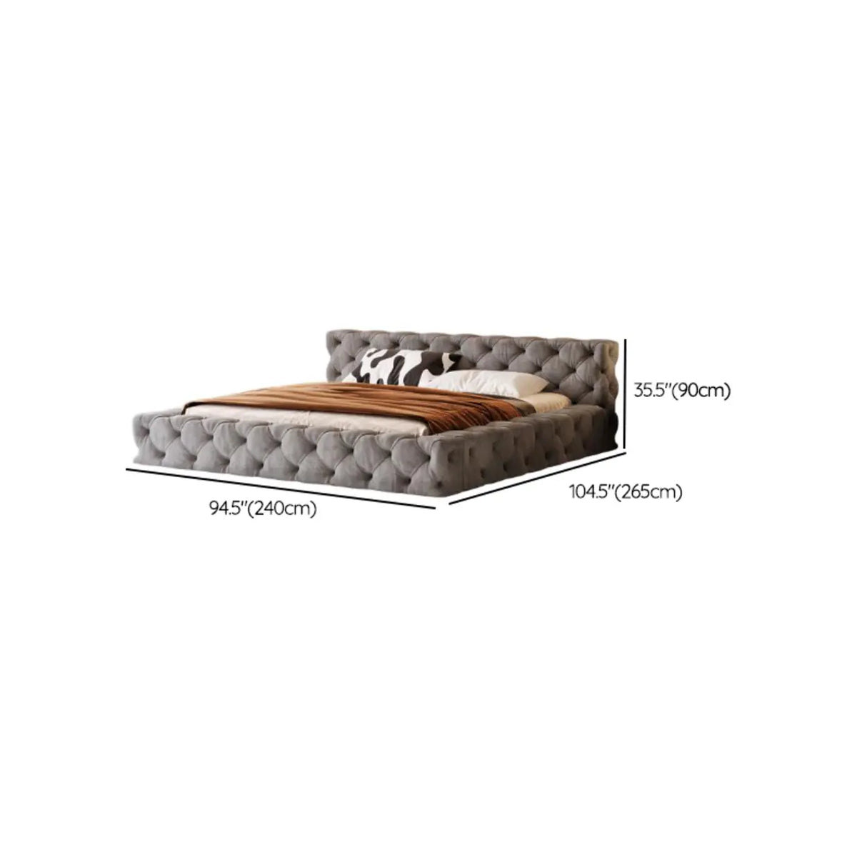 Grey Queen Panel Tufted Upholstered Low Platform Bed Image - 10