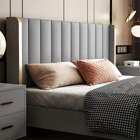 Grey Queen Wingback Faux Leather Upholstered Bed Frame Image - 1
