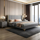 Grey Queen Wingback Faux Leather Upholstered Bed Frame Image - 2