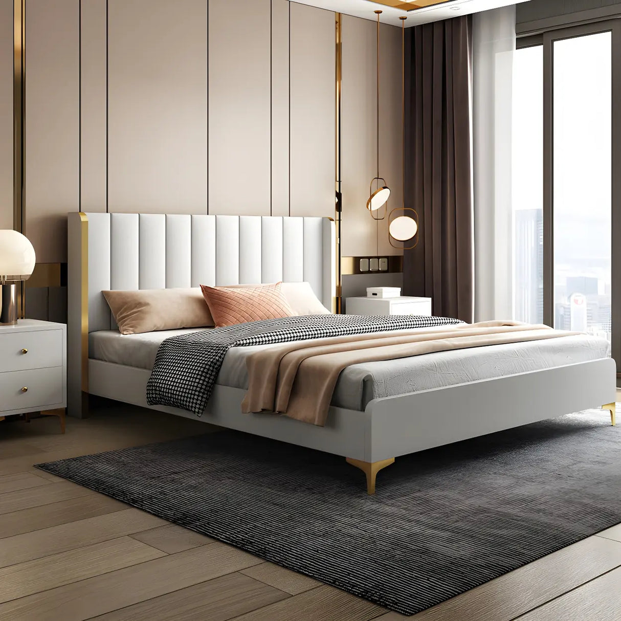 Grey Queen Wingback Faux Leather Upholstered Bed Frame Image - 4