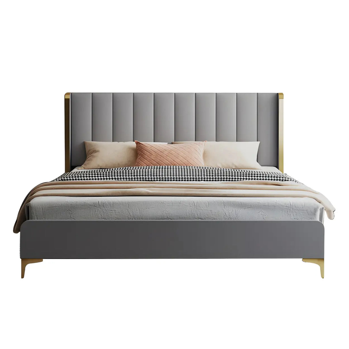 Grey Queen Wingback Faux Leather Upholstered Bed Frame Image - 5