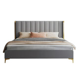 Grey Queen Wingback Faux Leather Upholstered Bed Frame Image - 5