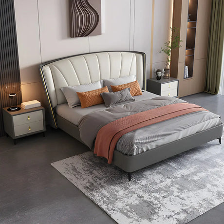 Grey Queen Wingback Leather Upholstered Storage Bed Image - 1