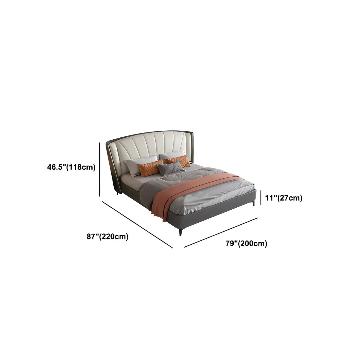 Grey Queen Wingback Leather Upholstered Storage Bed Image - 12