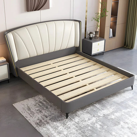 Grey Queen Wingback Leather Upholstered Storage Bed Image - 2