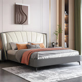 Grey Queen Wingback Leather Upholstered Storage Bed Image - 4