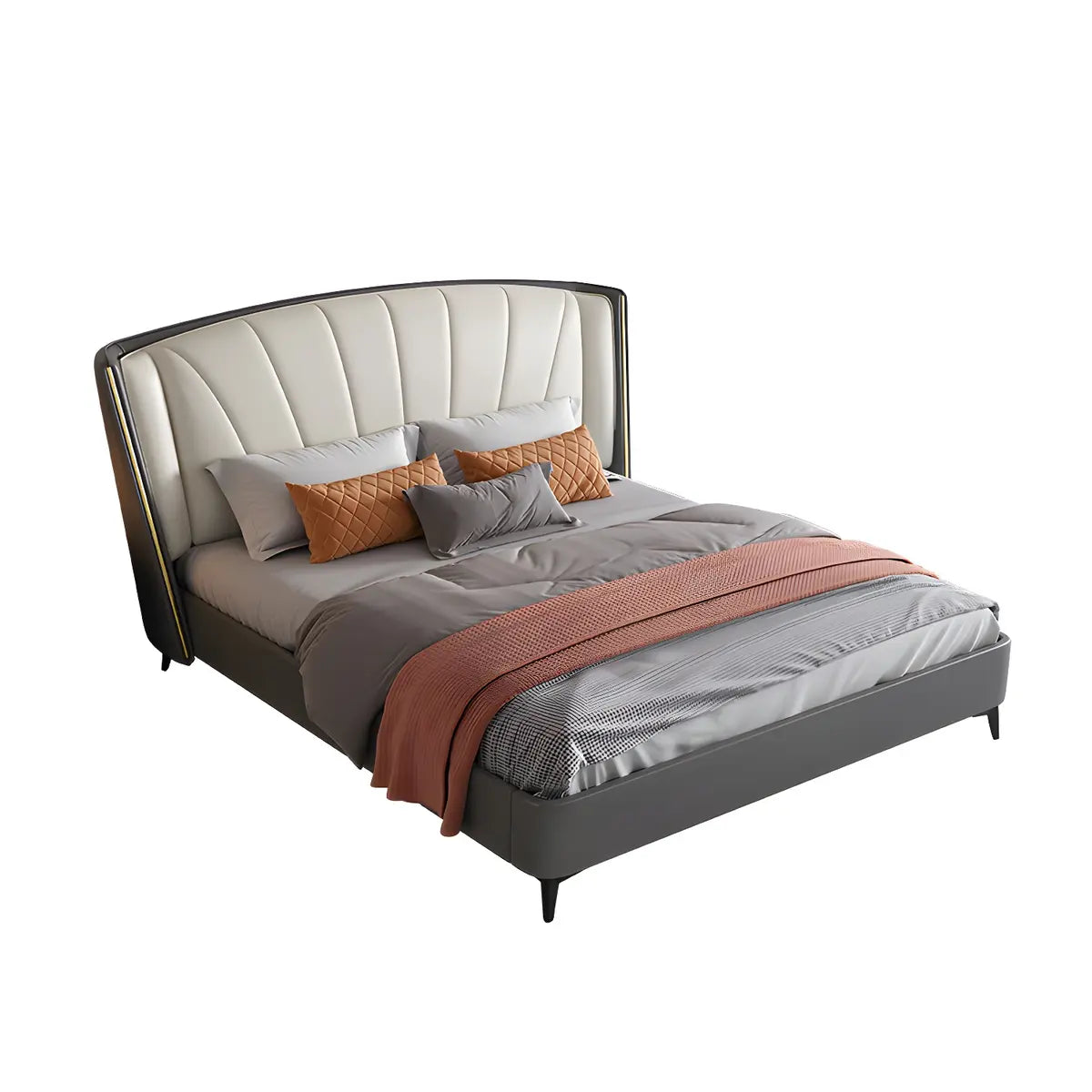 Grey Queen Wingback Leather Upholstered Storage Bed Image - 5