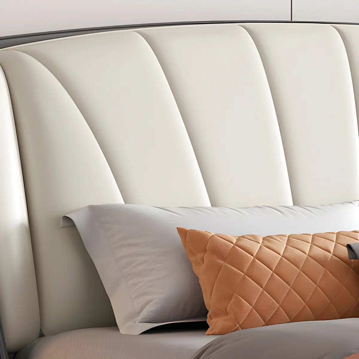 Grey Queen Wingback Leather Upholstered Storage Bed Image - 6