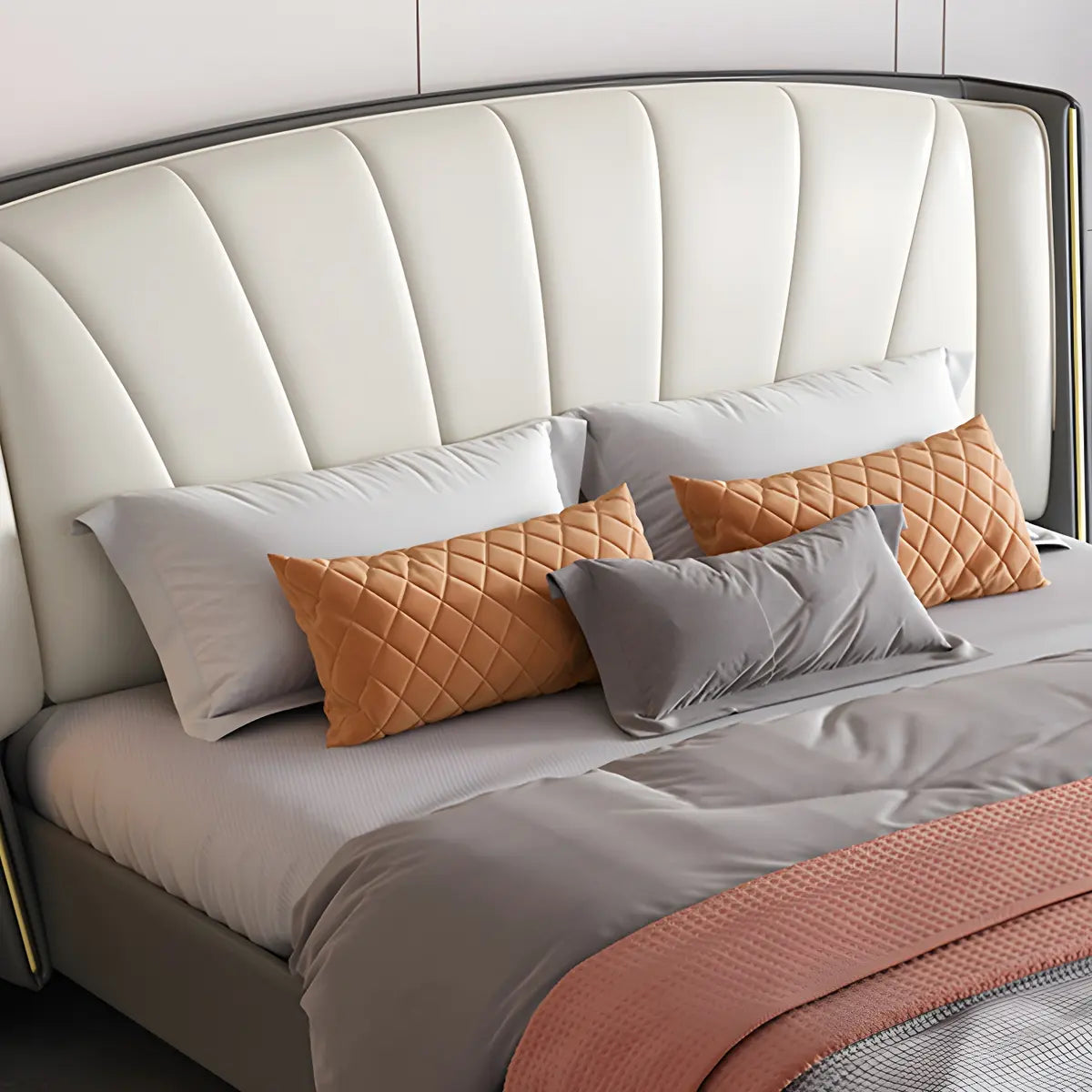 Grey Queen Wingback Leather Upholstered Storage Bed Image - 8