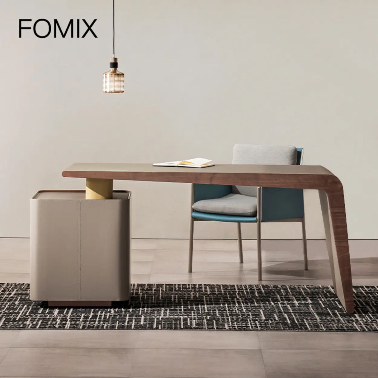 Grey Rectangle Leather Long Standard Writing Desk Image - 1