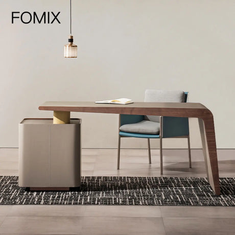 Grey Rectangle Leather Long Standard Writing Desk Image - 1