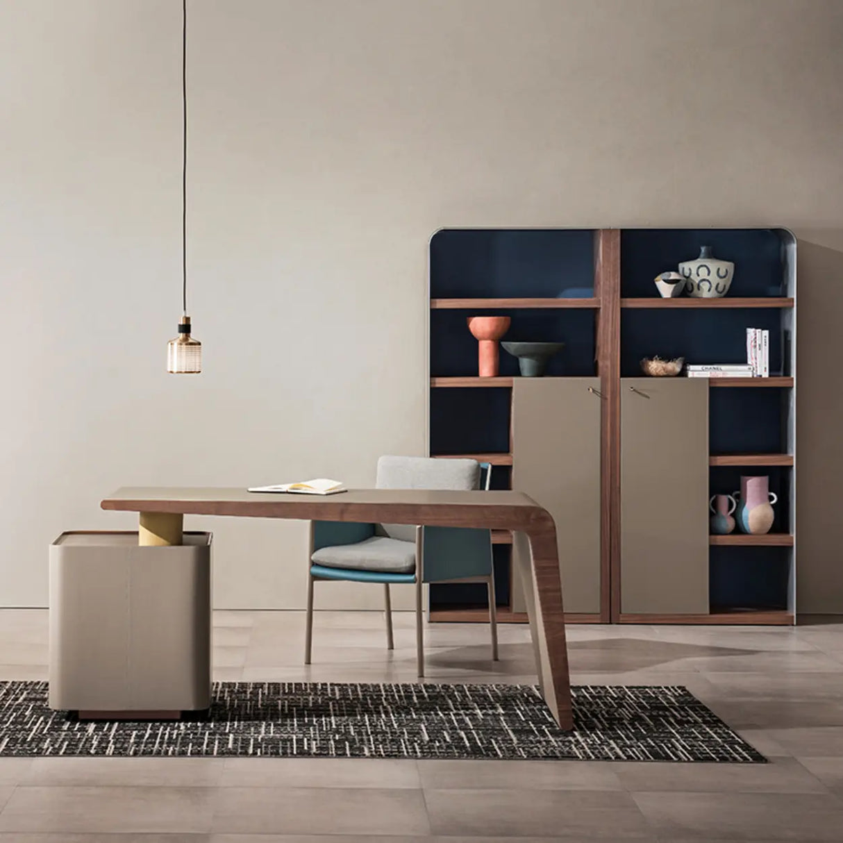 Grey Rectangle Leather Long Standard Writing Desk Image - 3