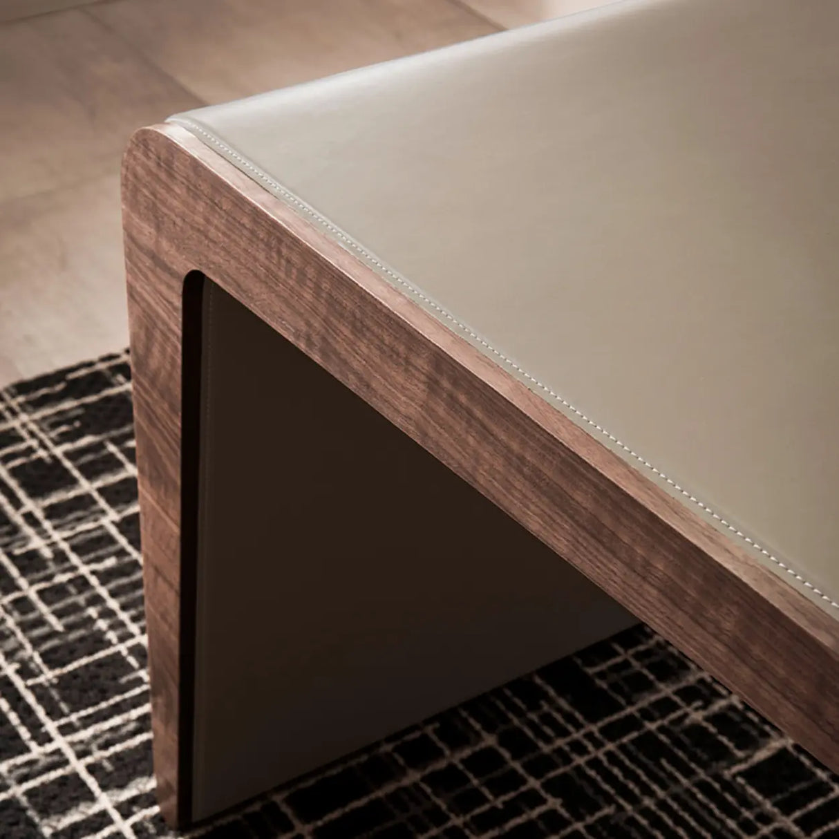 Grey Rectangle Leather Long Standard Writing Desk Image - 5
