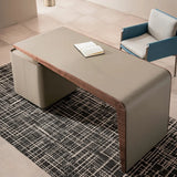 Grey Rectangle Leather Long Standard Writing Desk Image - 6