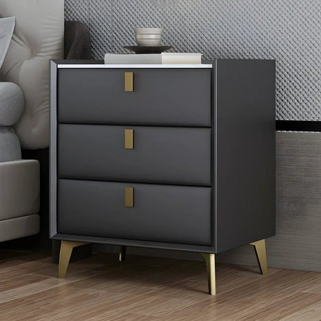 Grey Rectangular Metal Modern Nightstand with Drawers Image - 2