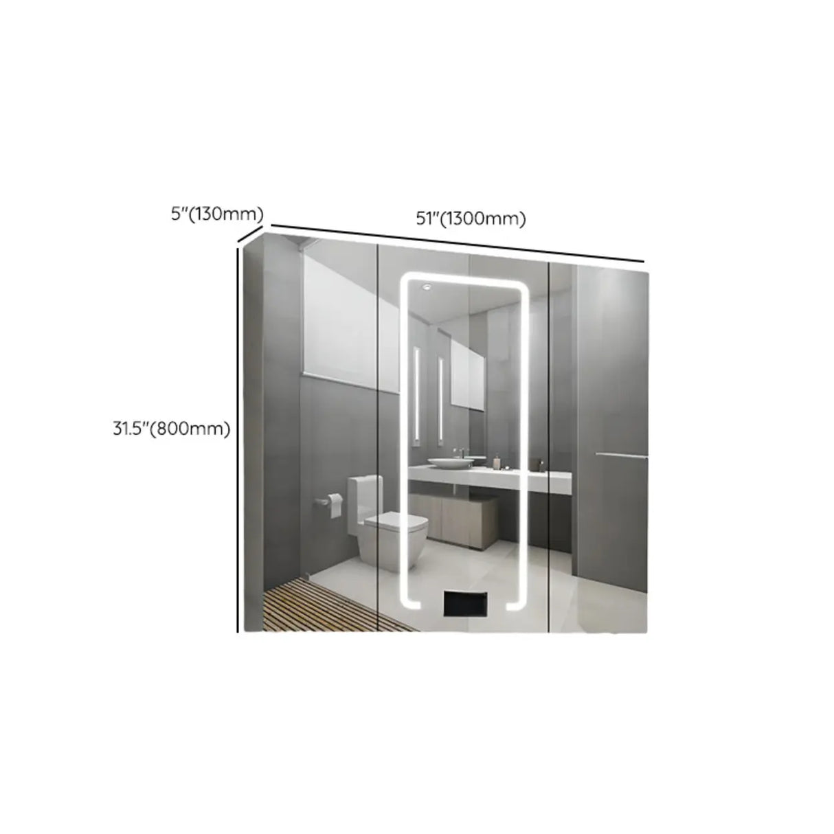 Grey Rectangular Steel LED Medicine Cabinet with Mirror Image - 24