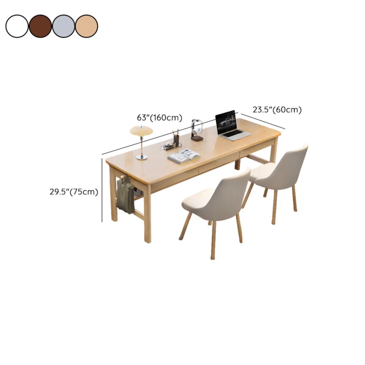 Grey Rubberwood Drawers H-Shape Double Writing Desk 