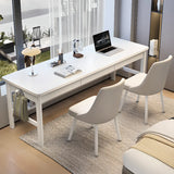 Grey Rubberwood Drawers H-Shape Double Writing Desk Image - 3
