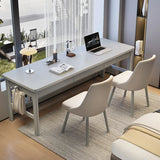 Grey Rubberwood Drawers H-Shape Double Writing Desk Image - 4