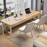 Grey Rubberwood Drawers H-Shape Double Writing Desk Image - 5