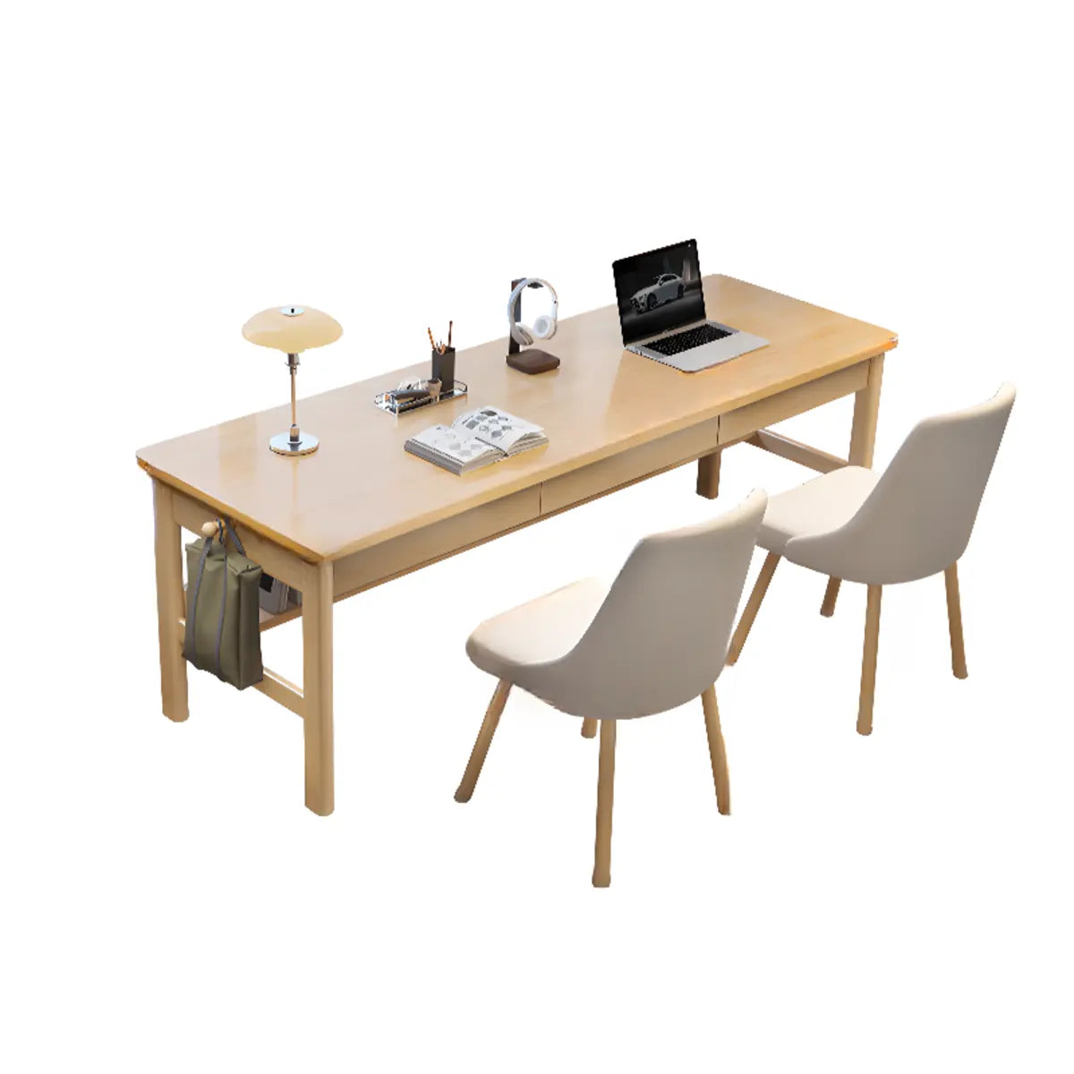 Grey Rubberwood Drawers H-Shape Double Writing Desk Image - 6