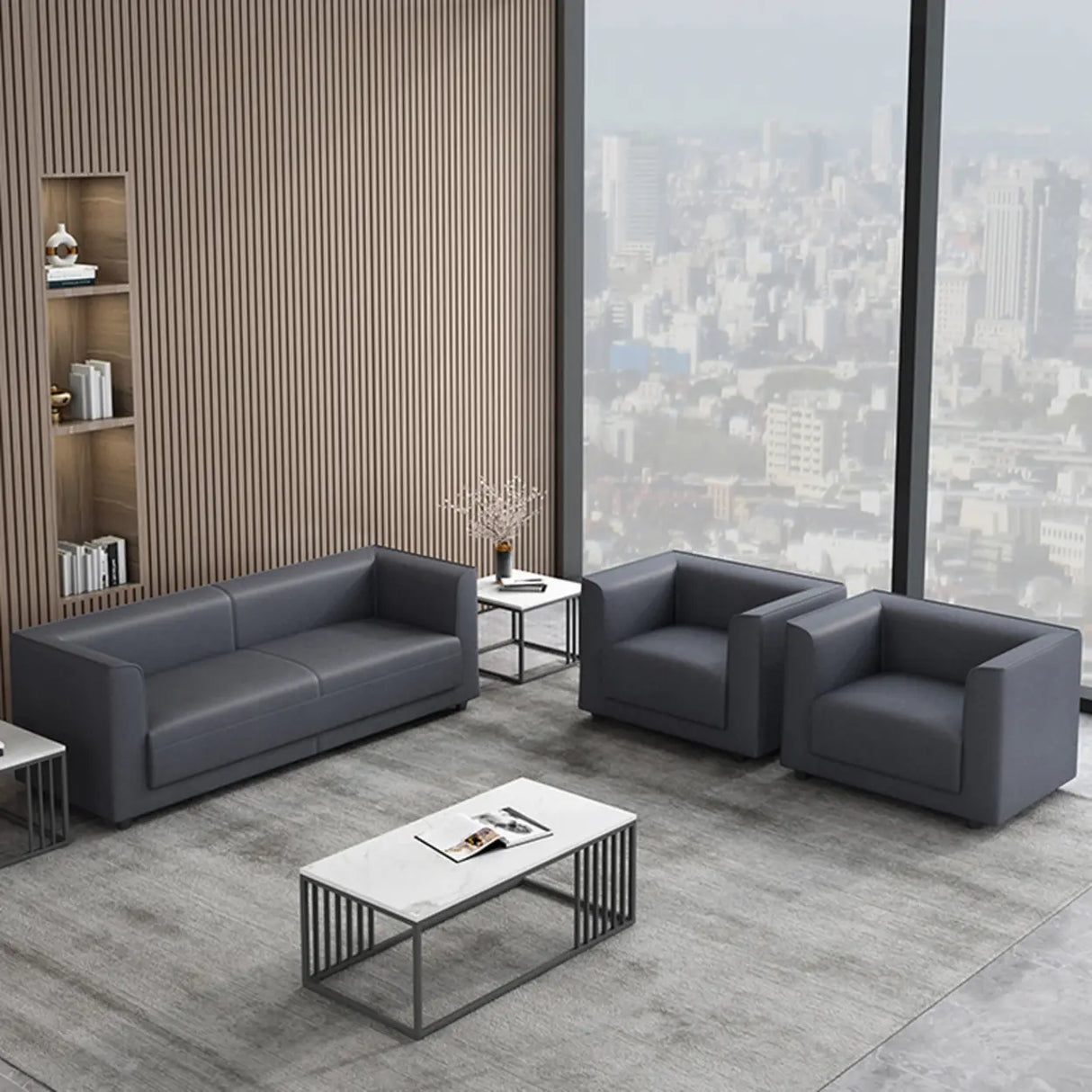 Grey Scratch Resistant Leather Office Reception Sofa Image - 4