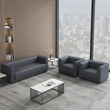 Grey Scratch Resistant Leather Office Reception Sofa Image - 4