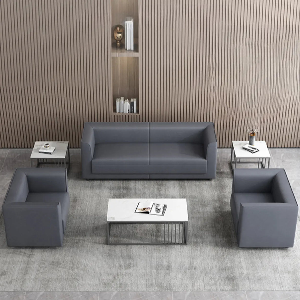 Grey Scratch Resistant Leather Office Reception Sofa Image - 6