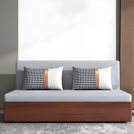 Grey Slipcovered Linen Cushion Back Sleeper Sofa Image - 1