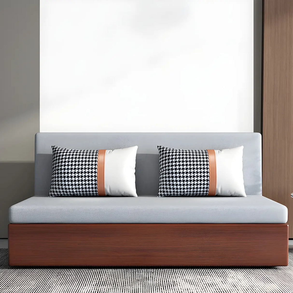 Grey Slipcovered Linen Cushion Back Sleeper Sofa Image - 1