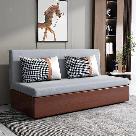 Grey Slipcovered Linen Cushion Back Sleeper Sofa Image - 2