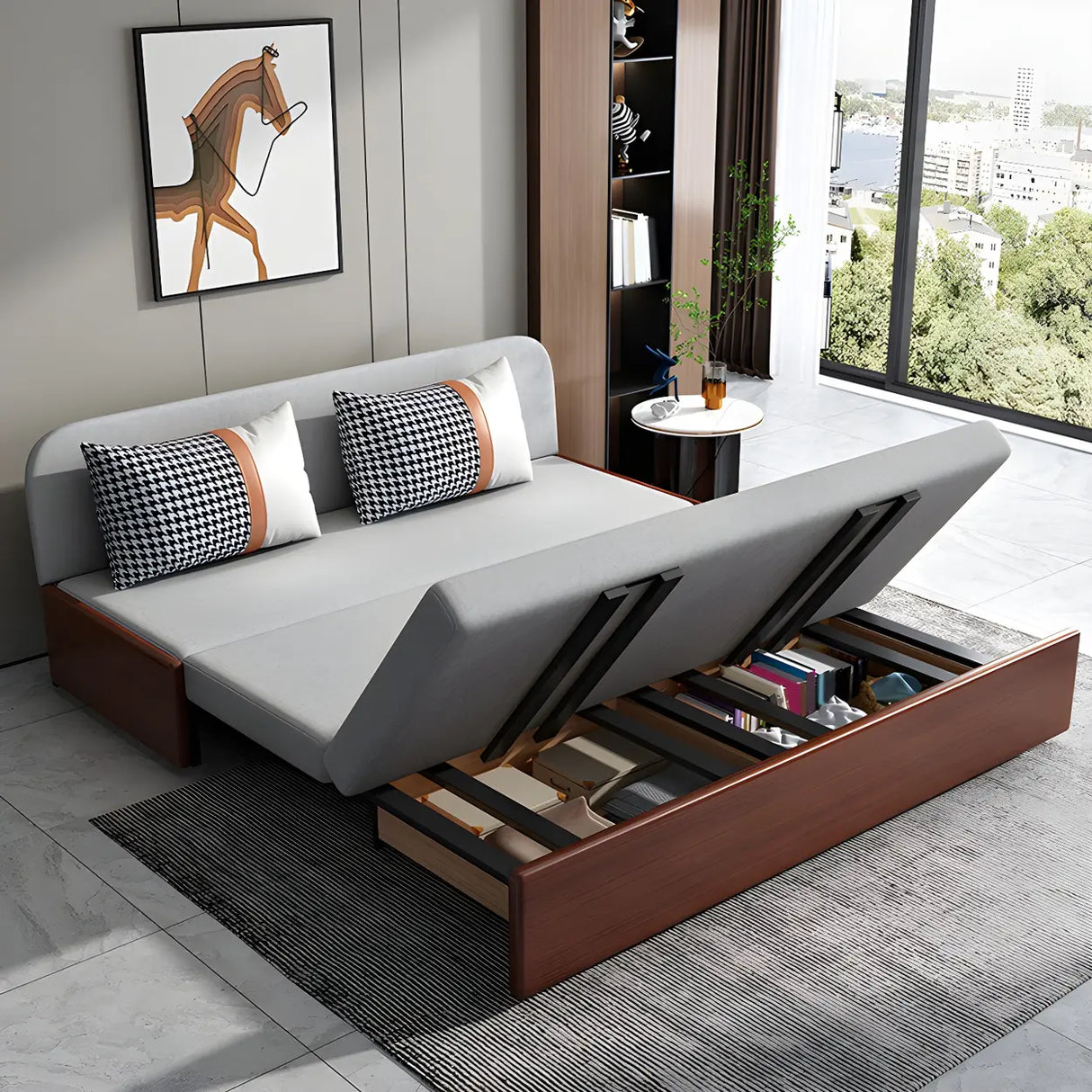 Grey Slipcovered Linen Cushion Back Sleeper Sofa Image - 4