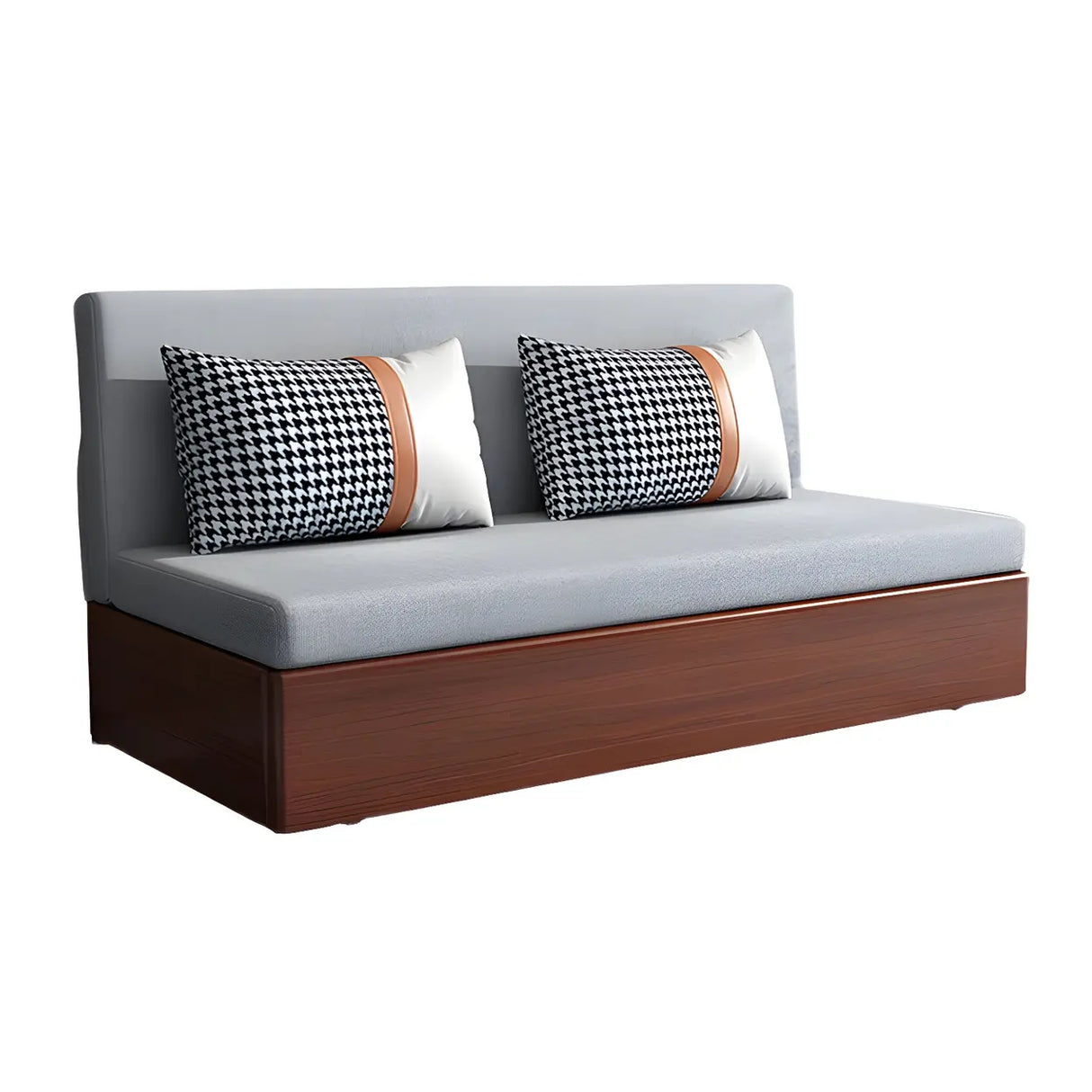 Grey Slipcovered Linen Cushion Back Sleeper Sofa Image - 5