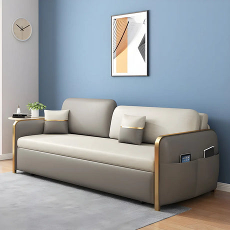 Grey Square Arm Faux Leather Storage Sleeper Sofa Bed Image - 1