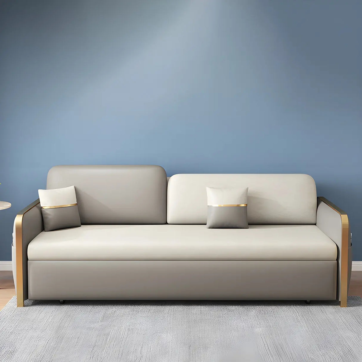Grey Square Arm Faux Leather Storage Sleeper Sofa Bed Image - 10