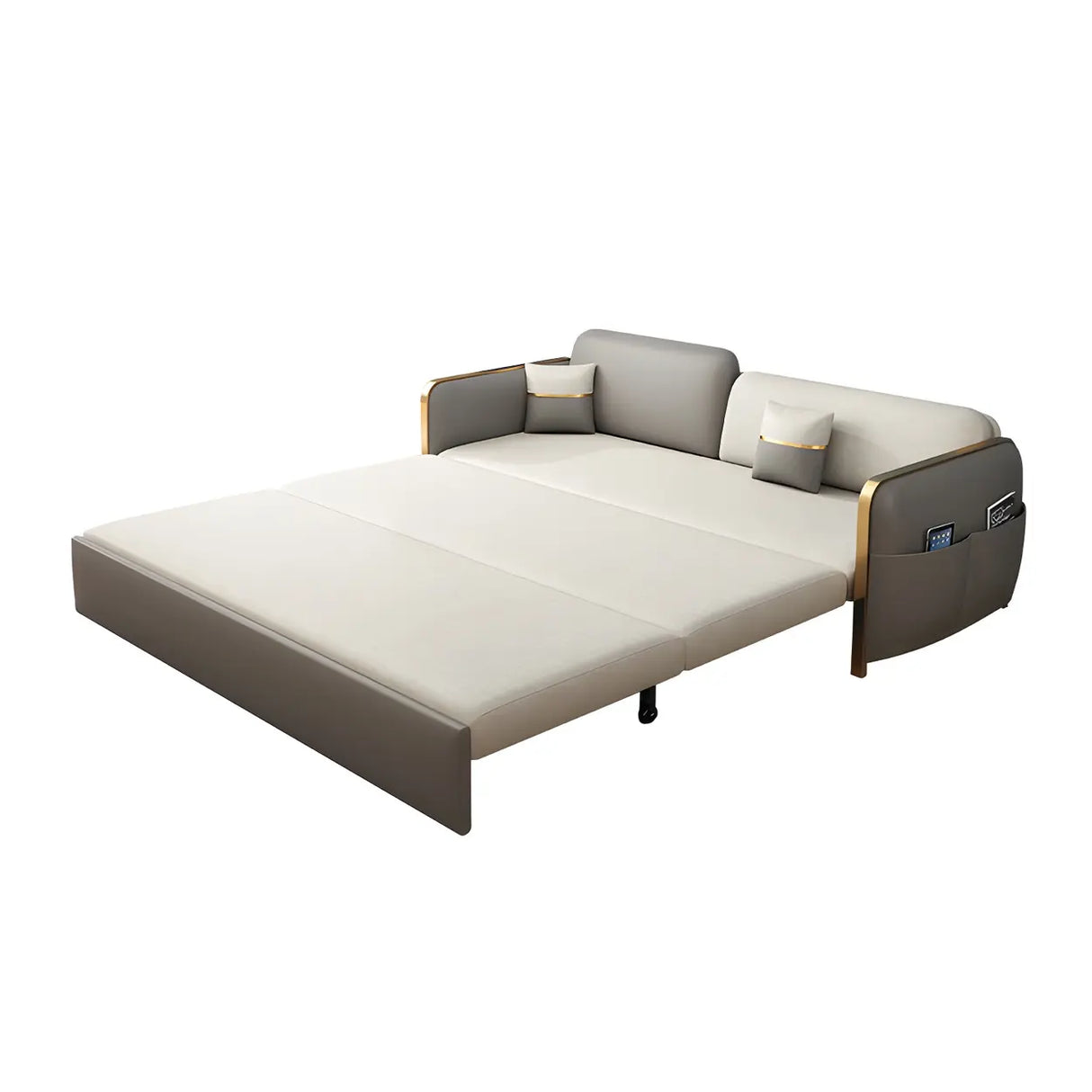 Grey Square Arm Faux Leather Storage Sleeper Sofa Bed Image - 11