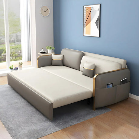 Grey Square Arm Faux Leather Storage Sleeper Sofa Bed Image - 2