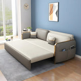 Grey Square Arm Faux Leather Storage Sleeper Sofa Bed Image - 2