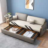 Grey Square Arm Faux Leather Storage Sleeper Sofa Bed Image - 4