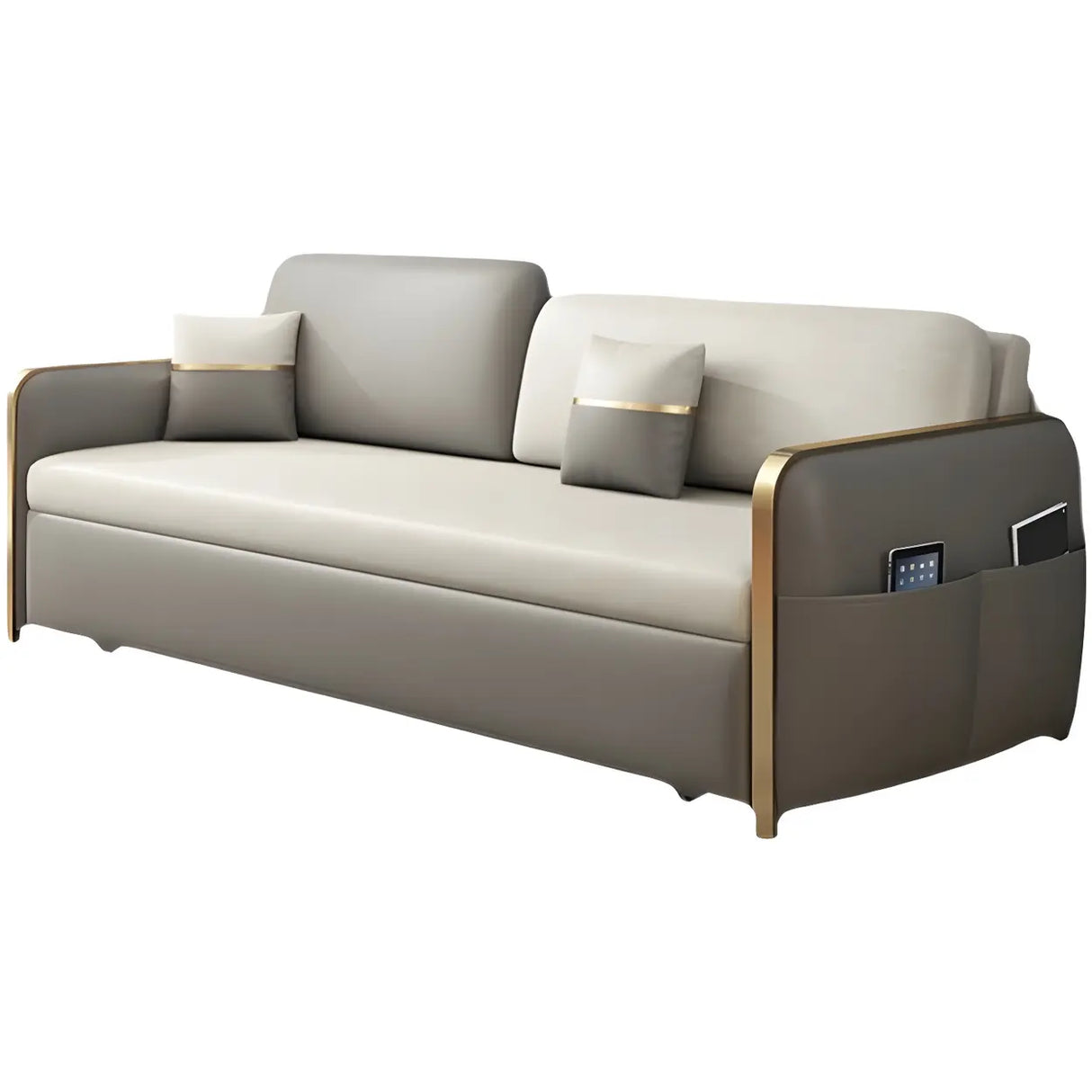 Grey Square Arm Faux Leather Storage Sleeper Sofa Bed Image - 5