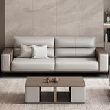 Grey Stain Resistant Leather Sewn Pillow Back Sofa Image - 4